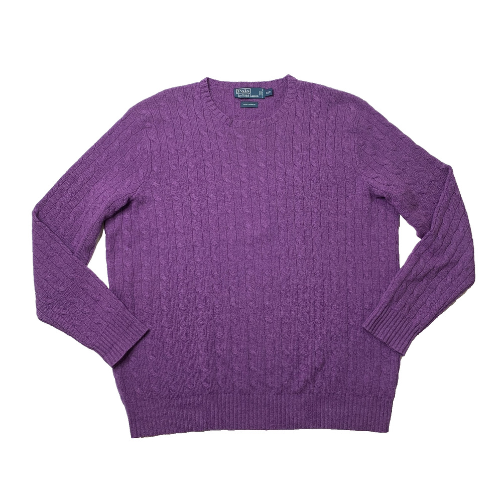 Vintage Polo Ralph Lauren Sweater Mens XLT Tall Purple Cashmere Cable Knit Crew